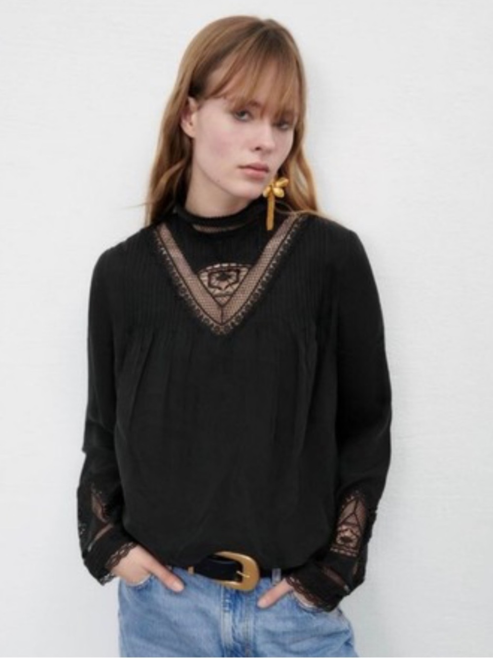 Zara Black Lace Trim Blouse